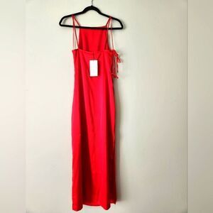 ZARA TIED SATIN EFFECT DRESS STRETCH NECK WITH SPAGHETTI STRAPS XS RED 39 INCH